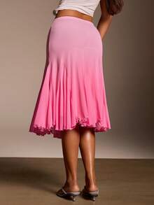 Women's Ombre Asymmetrical Hem Ruffle Hem Fashionable Versatile Skirt - Baby Pink - View 2