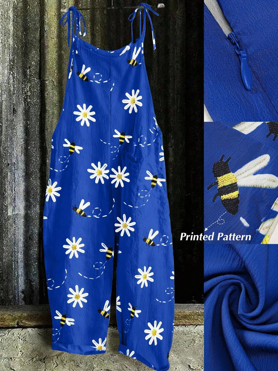 EMERY ROSE Plus Size Women Casual Boho Navy Blue Jumpsuit Vacation Autumn - Royal Blue - View 1