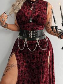 Flirla Asymmetrical Pattern Sheer High Slit Dress In Black - Burgundy - View 3