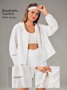 OutZeal Women Outdoor Jacket Hiking Camping Lightweight Mesh Panel Hood Outdoor Tops - White - View 3