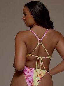Musera Resort Plus Size Abstract Striped Print Bikini Top Only Spring Summer Cute Elegant Beach Swim Sexy Casa Calypso - Multicolor - View 2