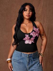 Áo tank top hai dây họa tiết hoa cỡ lớn, kiểu dáng thoải mái và giản dị, thích hợp cho kỳ nghỉ, mùa xuân/hè. - Hồng - Xem 7