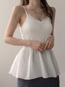 DAZY Áo camisole nữ màu trơn dáng ôm xòe nhẹ, thích hợp cho kỳ nghỉ hè. - trắng - Xem 2