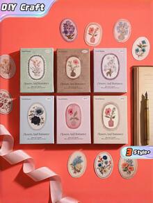 Joivida 3Pcs/6Pcs Vintage Floral Journal Sticker Set, Matte Paper With Retro Flower & Vase Pattern, For Scrapbooking, Journal Decoration And DIY Crafts, Ideal For Notebook, Diary And Art Projects - multicolor - View 1