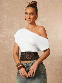 Lumalex Elegant Sexy Women Top With Shoulder Ruffle Golf White Summer - Black and White - View 6