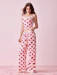 Bonmuse 2 Pcs Women's Sexy Lingerie Set Adjustable Strap Women's Camisole Top & Long Sleep Pants Lace-Trimmed Bow-Decorated Sexy Pajama Set Stretchy Cute-Style Slim-Fit Comfortable Home & Outing Nightwear Setfor Summer - Pink - View 4