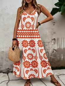 EMERY ROSE 大码女式碎花吊带连衣裙，休闲舒适的假日连衣裙 - 彩色 - 查看 4