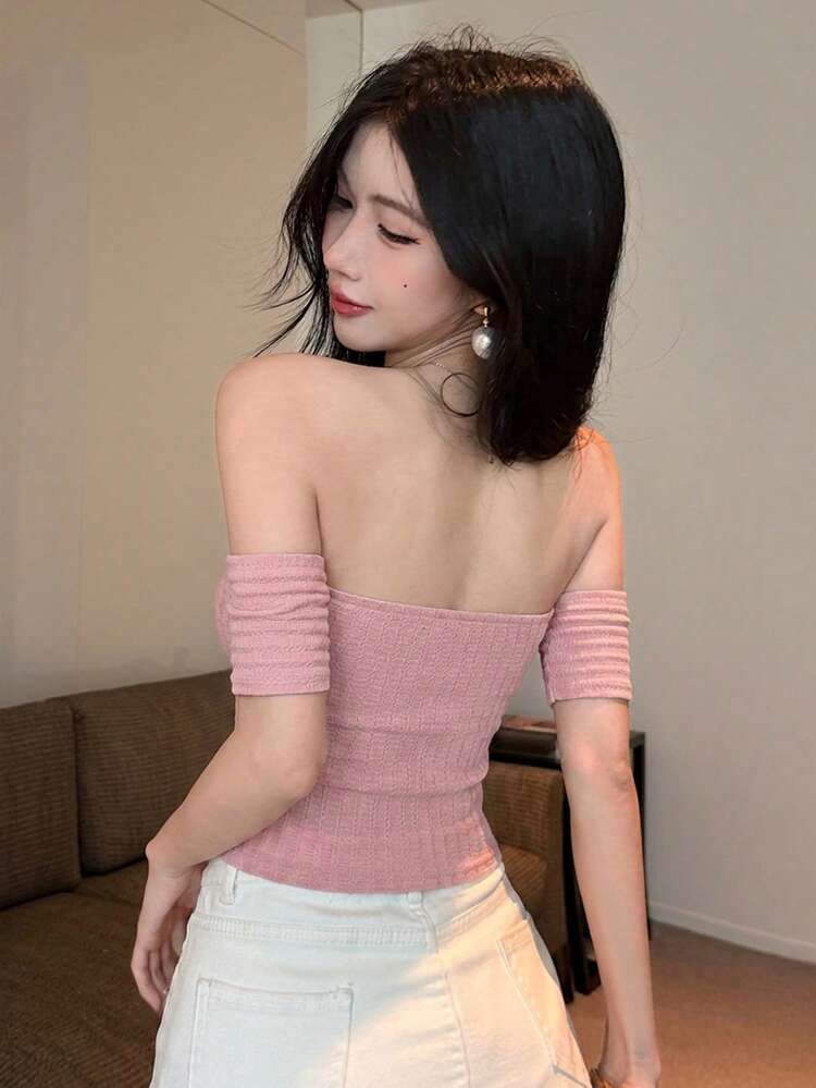 Casual Slim-Fit Off-Shoulder T-Shirt For Women, Spring & Summer