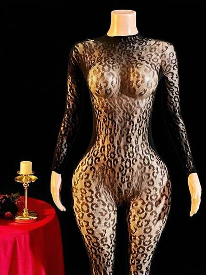 1 st sexig damunderkläder, jumpsuit med transparent fisknät, intima kläder, sexiga spetsdetaljer, vuxen, smekmånad, het dejtkvällssovkläder