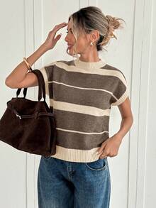 Women's Contrasting Color Striped Knit Blouse - Khaki - View 4