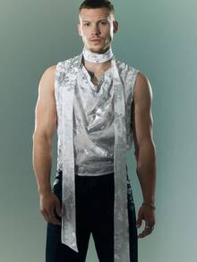 FeverCity Men's Fashionable Sleeveless Shirt With Metallic Trim Collar - White - View 4