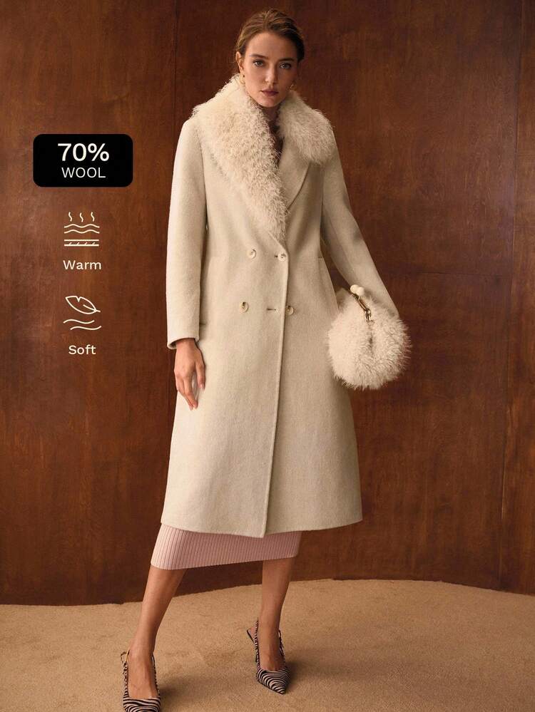 WOOL CONTRAST FAUX DOUBLE BREASTED OVERCOAT