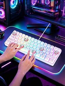 Teckwe 1 pieza Teclado de juego mini con 61 teclas, equipado con retroiluminación RGB real. Adecuado para jugadores de juegos de computadora, mecanógrafos, viajeros y viajes de negocios. Alimentación por USB - Ver 2