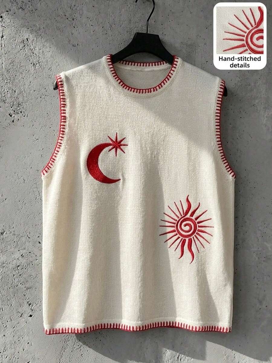 Manfinity EMRG Áo vest dệt kim không tay in họa tiết tối giản dành cho nam - trắng - Xem 1