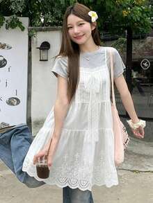 FRIFUL Women's Contrast Lace Bow Decor Casual Camisole Summer - White - View 2