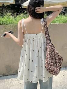 DAZY 女款夏季度假休閒刺繡長版吊帶上衣圖案T恤 - 白色 - 查看 3
