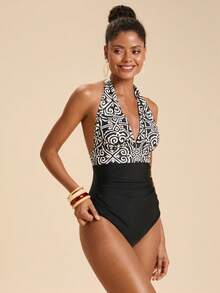 Travachic Women's Vacation Floral Print Deep V-Neck One-Piece Swimsuit - Multicolor - View 7