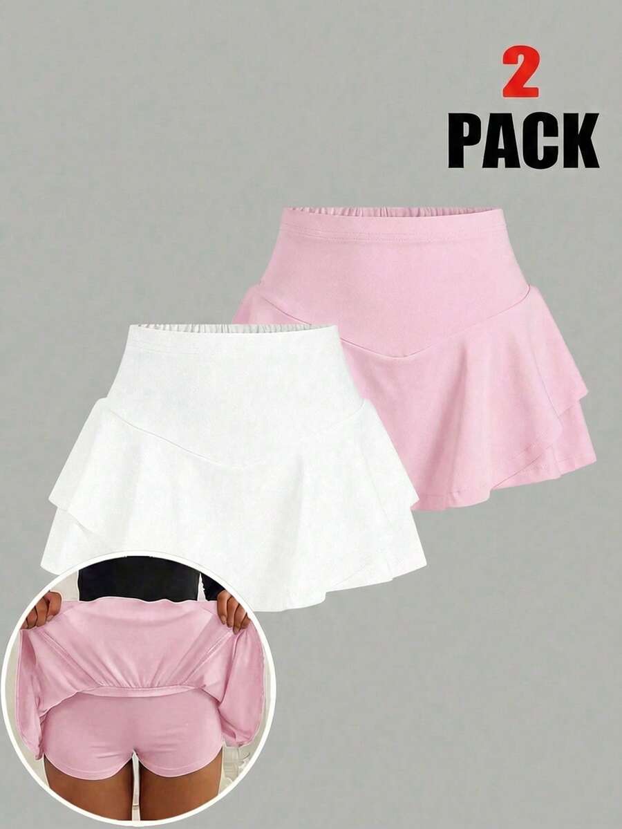 Girlism Quần short nữ tuổi teen chống hở hang, màu đen trắng. - Hồng - Xem 1