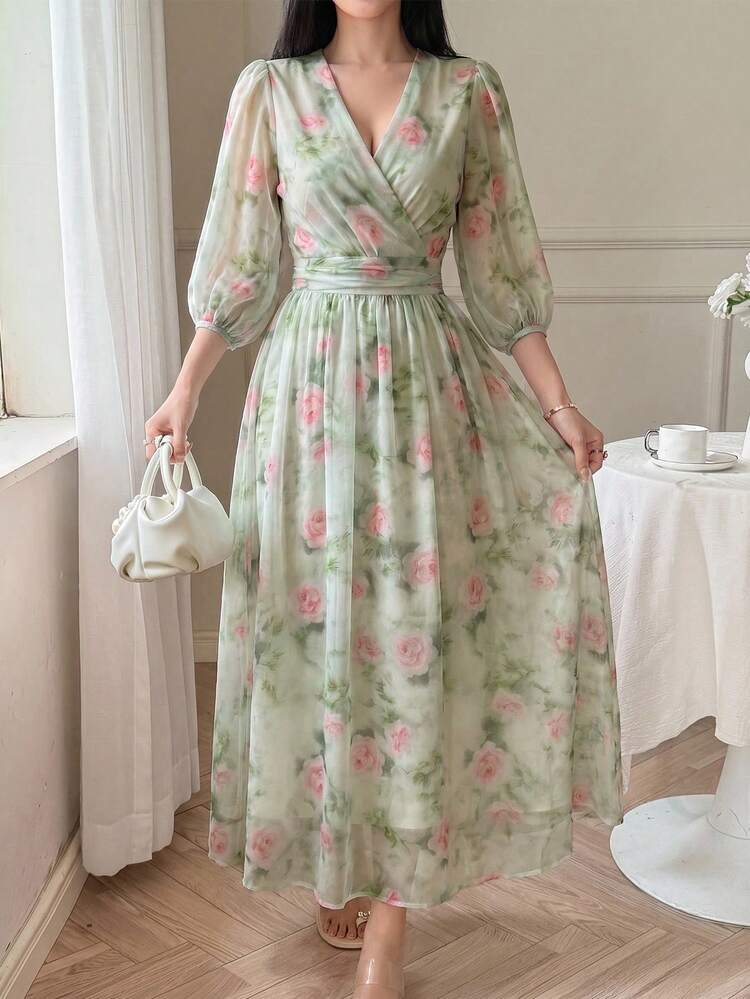Women's Romantic Tie Dye Floral Blouse And Skirt 2 Pieces Set