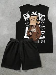 Manfinity Homme Vintage Paper Box Man Music Festival Tank Top Set For Men, Holiday - Black - View 4