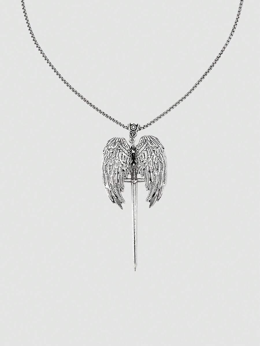 A Hot-Selling Fashion Retro Gothic Style Wing Shape Pendant Necklace - Substitute Platinum - View 1