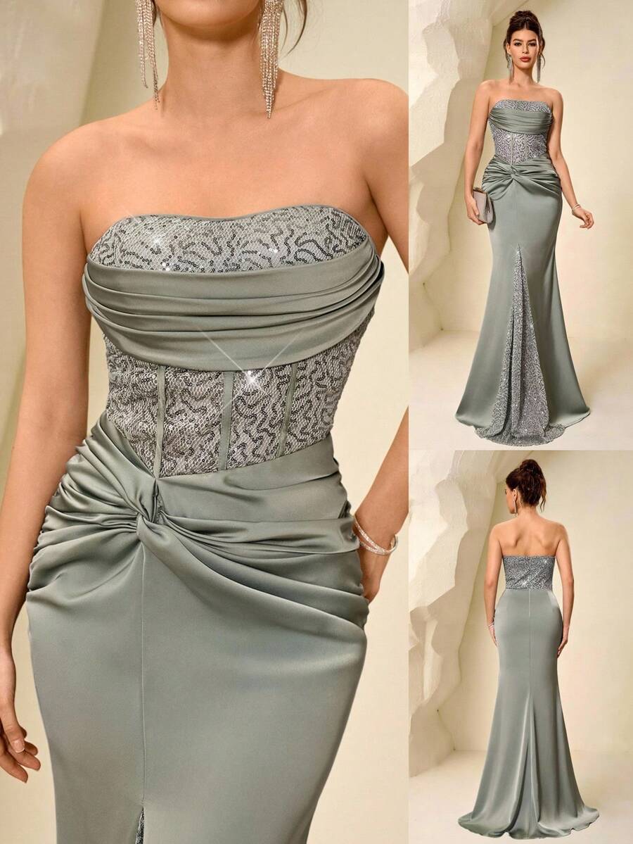 Coutiva High-End Evening Gown, Luxury Sequin Patchwork Elegant Party Dress
