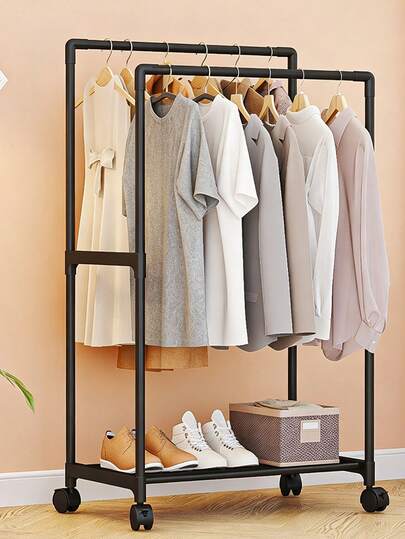 Single-Pack, Double-Row, Easy-To-Assemble, Movable Upright Coat Rack, Freestanding Coat And Hat Rack, Multi-Functional Shoe And Hat Cabinet, Space-Saving Storage Rack, Suitable For Homes, Rental Apartments, Living Rooms, Bedrooms, And Walk-In Closets.