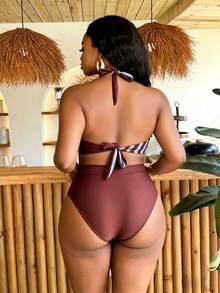 SHEIN Swim Vcay Bộ bikini hai mảnh gợi cảm buộc dây cổ và quần tam giác dành cho nữ cỡ lớn, thích hợp mặc đi biển mùa hè. - Nhiều màu - Xem 2