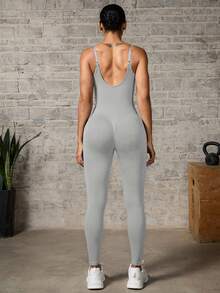 Easithlete Easithlete 女士纯色简约休闲运动连体裤 - 淺灰色 - 查看 5