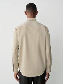 MENRIVO Men's Solid Color Long Sleeve Pocket Daily Commuting Casual Shirt, Spring & Summer, Beige Men Shirt, Fall - Khaki - View 2