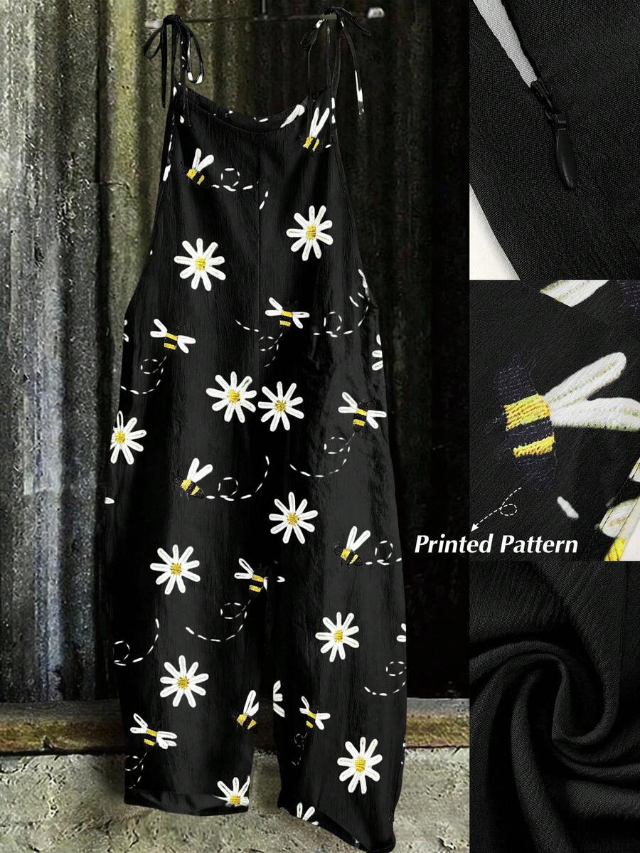 EMERY ROSE Plus Size Women Casual Printed Jumpsuit Fall - Black - View 1