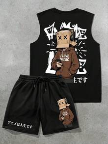 Manfinity Homme Vintage Paper Box Man Music Festival Tank Top Set For Men, Holiday - Black - View 6