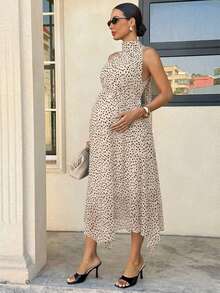 MaterniWear 孕妇波点印花优雅吊带连衣裙 - 白色 - 查看 10