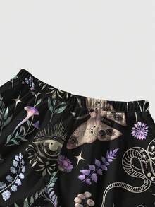 ROMWE Quần short đen dáng rộng in hình trăng lưỡi liềm và sao kiểu Gothic, cỡ lớn. - màu đen - Xem 3