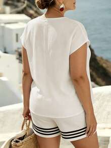 Linhara CURVE Conjunto de dos piezas casual de verano para mujer de talla grande, tejido - Albaricoque - Ver 2