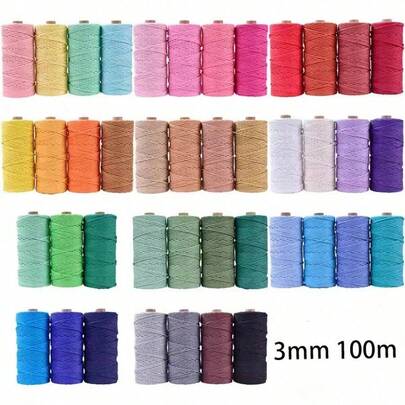3mm 100% Cotton Rope, Colorful, Hand-Twisted Pillow String Set For DIY Home, Wedding Decoration Items, Movie Packaging, 100m
