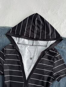 Elamini Sudadera con capucha casual de rayas para mujer para uso diario - Negro - Ver 3