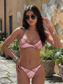 Swim Vcay Bộ 2 món đồ đi biển cho nữ, thời trang dễ thương, gợi cảm, thích hợp cho kỳ nghỉ biển, hồ bơi, tiệc tùng. Áo bikini hai dây buộc cổ, hở lưng, kiểu tam giác và quần bikini hai dây, thích hợp cho mùa xuân/hè. - Nhiều màu - Xem 1
