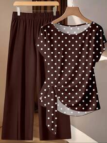 SHEIN LUNE Bộ đồ 2 món gồm áo sơ mi thắt nơ và quần ống đứng dành cho nữ. - Nhiều màu - Xem 5
