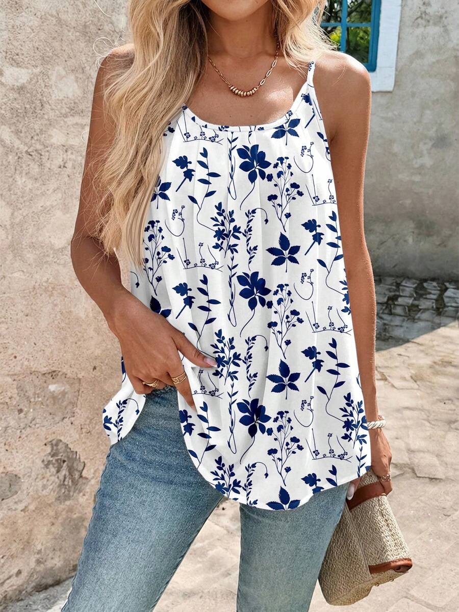 SHEIN Clasi Áo tank top nữ dáng rộng, thoải mái, họa tiết hoa nhí, thích hợp cho kỳ nghỉ. - Nhiều màu - Xem 1