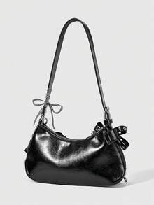 ROMWE Goth Tas Selempang Bahu Bentuk Hati dengan Hiasan Pita Vintage, Tas Boston Multi-Saku untuk Wanita dengan Pita. - MultiWarna - View 6