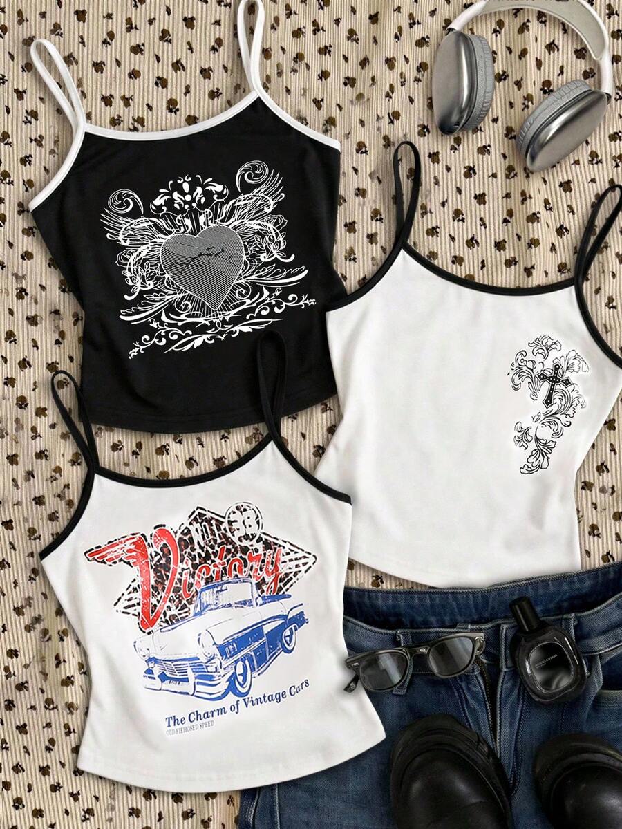 Girls' Casual Versatile Lightweight Tank Top, Comfortable Design Suitable For School, Sports, Outdoor And Various Occasions, Spring/Summer - Black and White - View 1