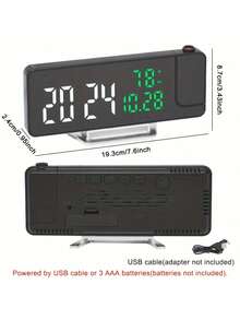 [LED Alarm Clock] LED Digital Projection Alarm Clock | Modern, Adjustable Brightness, 12/24H Format, Temperature, Date & Humidity Display, USB Powered For Bedroom, Home Office (Adapter/Battery Not Included) Room Decor Digital Clock Bedroom Decor Dormitory Decor Back To School School Decor School Surprise Home Decor School Supplies - multicolor - View 6