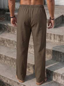 VIVINTIMO Men's Drawstring Waist Pockets Straight Loose Casual Pants - Coffee Brown - View 2