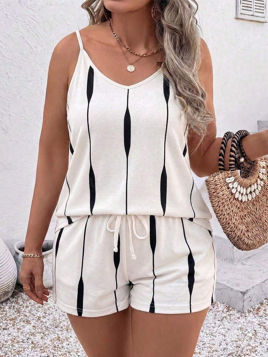 Ladies' Hot Selling And Popular Striped Leisure Vacation Two Pieces Set - Multicolor - View 1