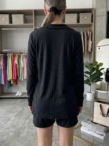 Conjunto de 3 Piezas Top-Short-Cardigan Outfit Completo Casual Cómodo - Negro - Ver 4