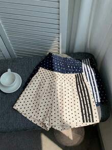 SHEIN EZwear 2条装女士夏季波点撞色腰带短裤，适合运动、度假、毕业季、世界杯比赛日等场合。 - 彩色 - 查看 6