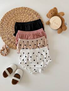 SHEIN 4 piezas de bragas triangulares de punto casual de unicolor con cintura elástica para bebé niña - Multicolor - Ver 5