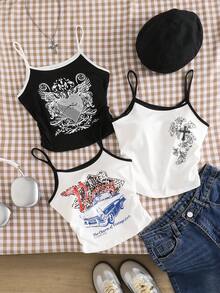 Girls' Casual Versatile Lightweight Tank Top, Comfortable Design Suitable For School, Sports, Outdoor And Various Occasions, Spring/Summer - Black and White - View 6