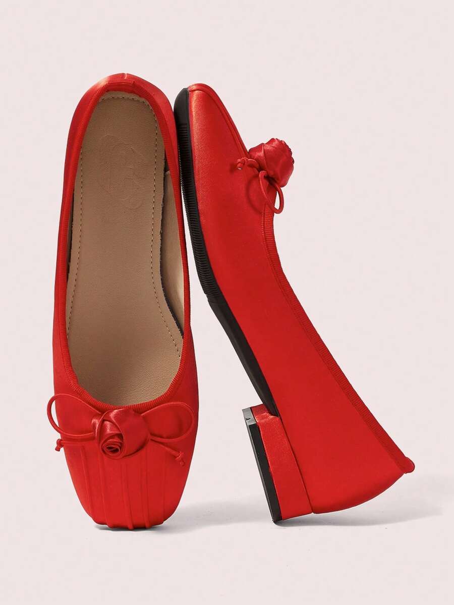 CUCCOO DOLLMOD Sepatu Wanita dengan Gesper Pita, Ujung Persegi, Nyaman, Manis, Satin, Warna Merah Muda Terang, Sepatu untuk Perjalanan Sehari-hari dan Musim Panas - Burgundy - View 1